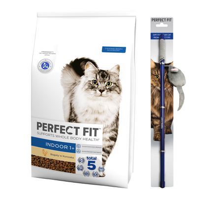 Perfect Fit™ - sucha karma pełnoporcjowa dla dorosłych kotów niewychodzących, bogata w kurczaka 7kg + WĘDKA GRATIS !!! 
